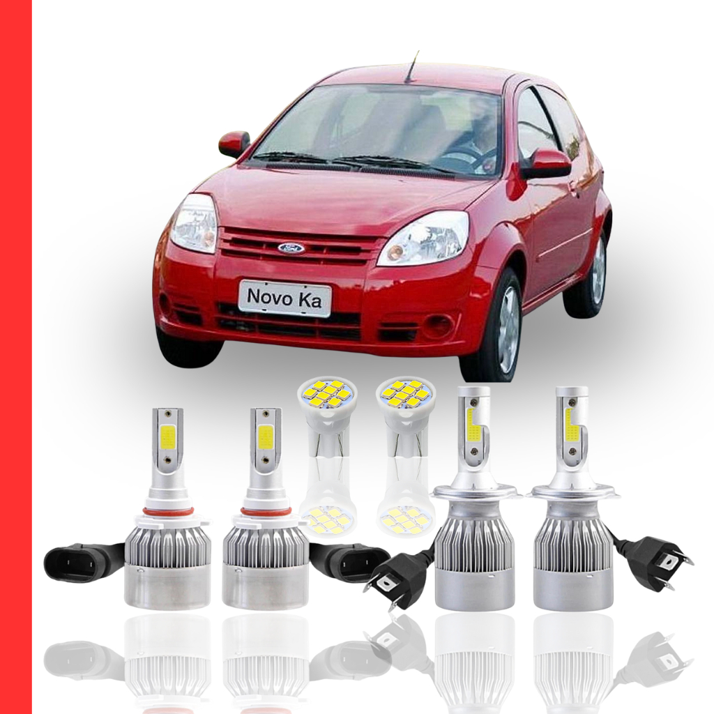 Kit Lâmpada Led Ford Ka 2008 a 2013 (Farol Alto Baixo Milha Farolete) H4 HB4 T10 Neblina Meia Luz Super Led c6 forte 3