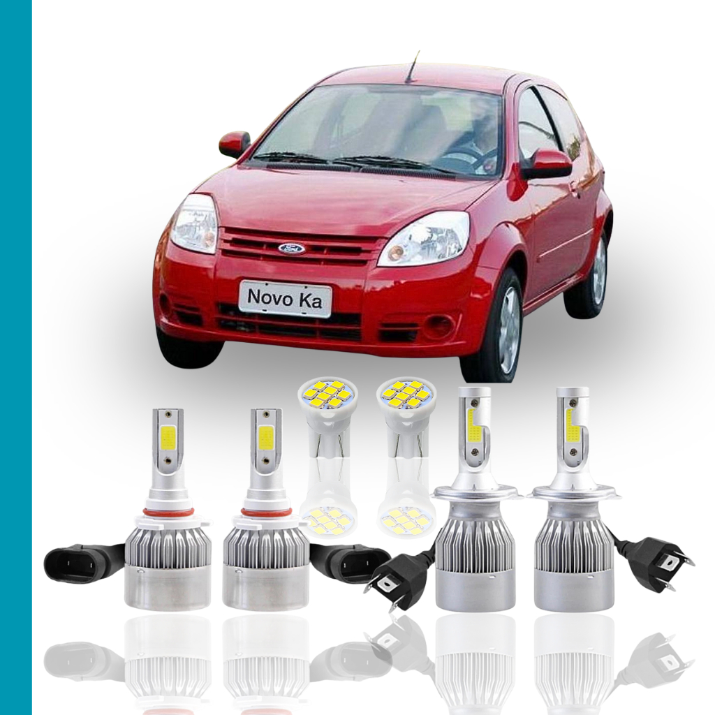 Kit Lâmpada Led Ford Ka 2008 a 2013 (Farol Alto Baixo Milha Farolete) H4 HB4 T10 Neblina Meia Luz Super Led c6 forte 5