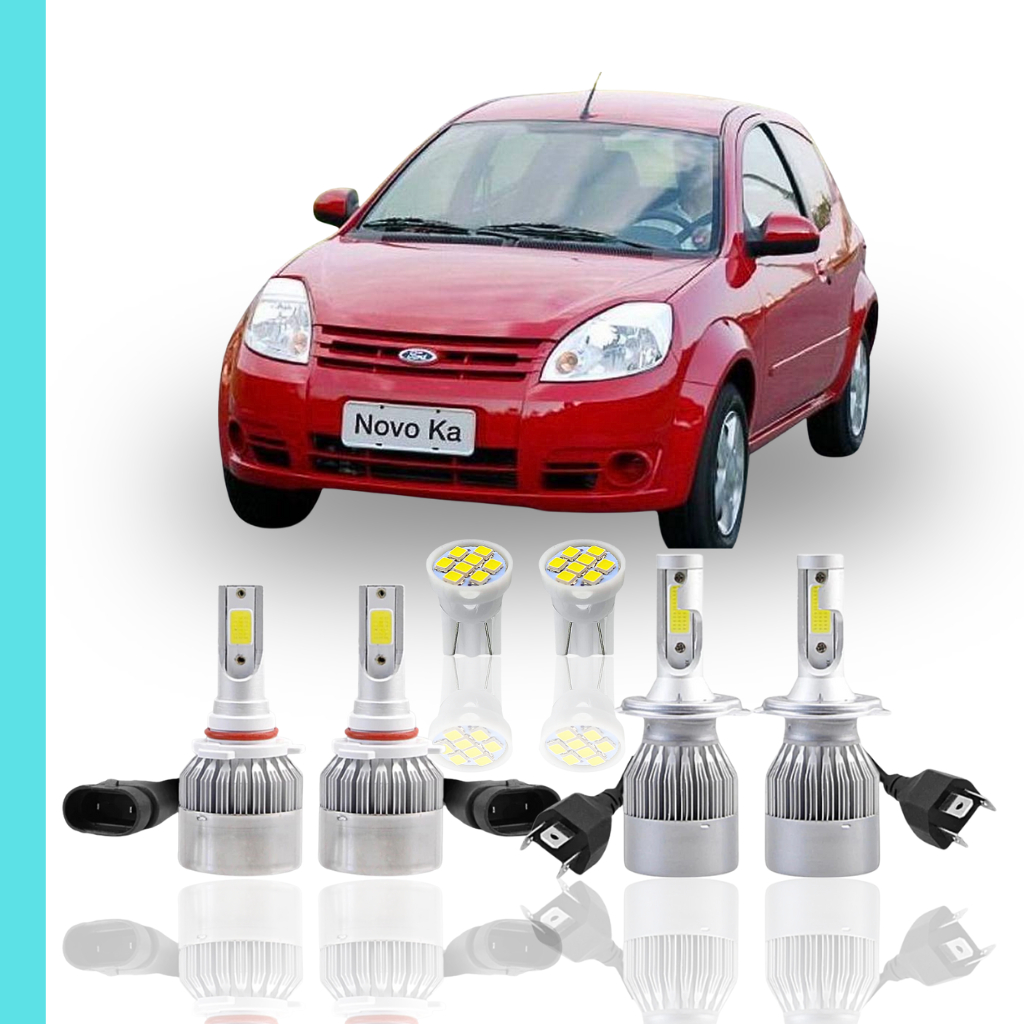 Kit Lâmpada Led Ford Ka 2008 a 2013 (Farol Alto Baixo Milha Farolete) H4 HB4 T10 Neblina Meia Luz Super Led c6 forte 7