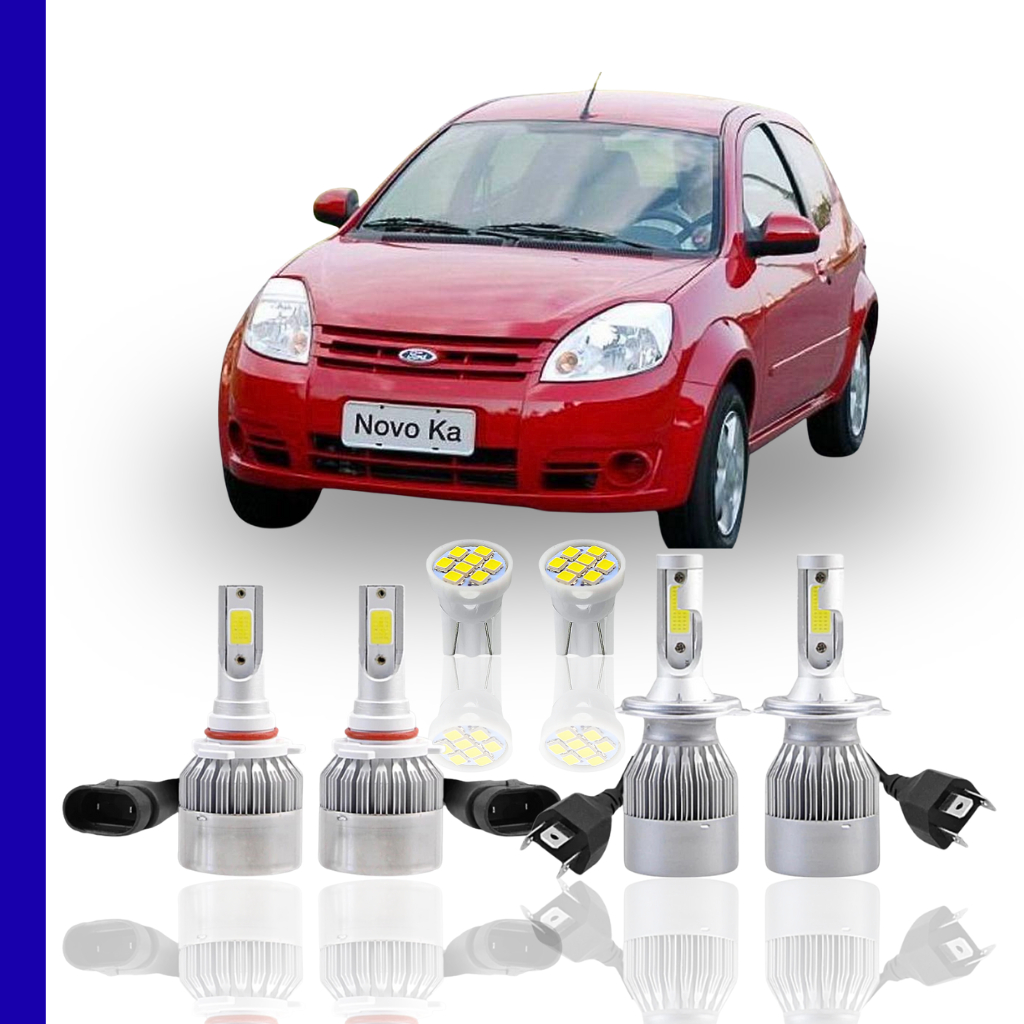 Kit Lâmpada Led Ford Ka 2008 a 2013 (Farol Alto Baixo Milha Farolete) H4 HB4 T10 Neblina Meia Luz Super Led c6 forte 8