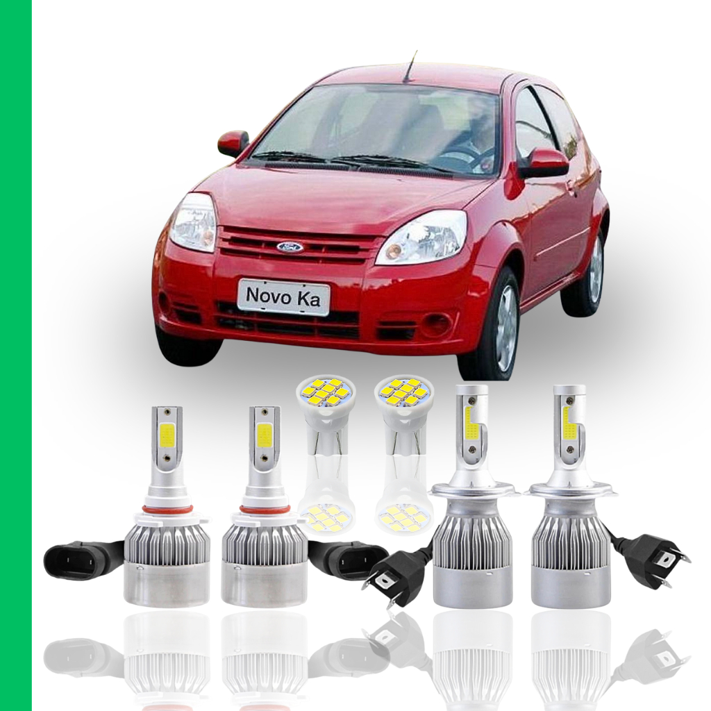 Kit Lâmpada Led Ford Ka 2008 a 2013 (Farol Alto Baixo Milha Farolete) H4 HB4 T10 Neblina Meia Luz Super Led c6 forte 9