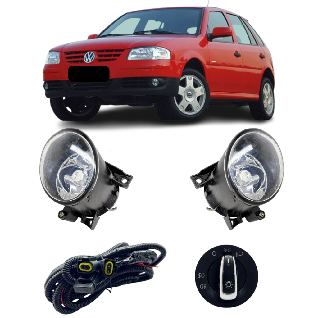 Kit Completo Farol De Milha Neblina Botao Chave E Chicote Gol G4