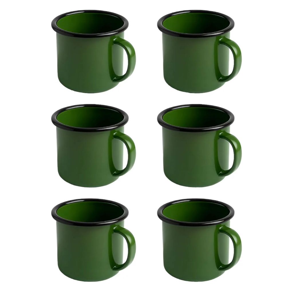 Kit 6 Caneca Esmaltada 350ml Verde Grande Chá Café Leite Retrô Xícara Da Vovó Alça Antiga Agata