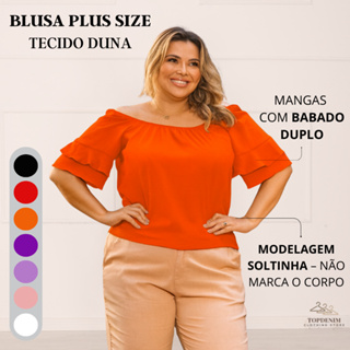 Blusa Feminina Plus Size Ombro a Ombro Com Manga Babado Duplo Tecido Duna em Oferta na Shopee