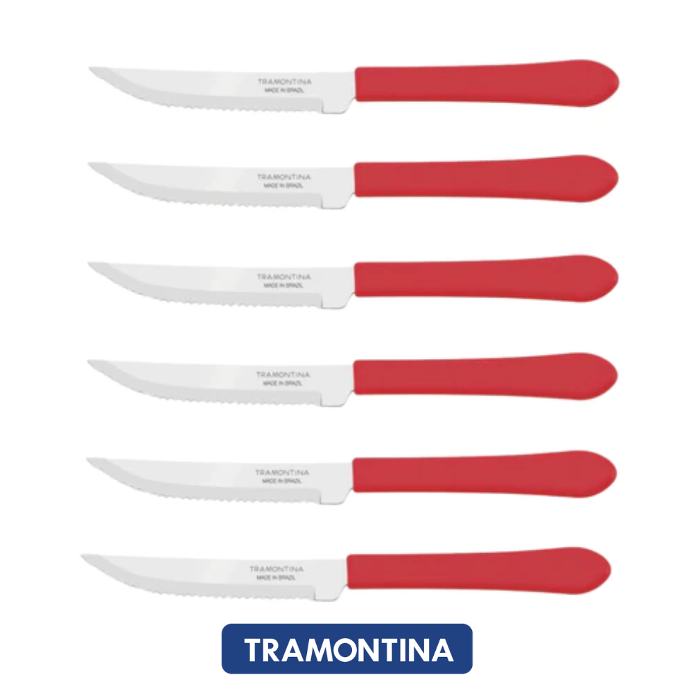 Faca Tramontina Inox Cabo Vermelho Leme - Conjunto
