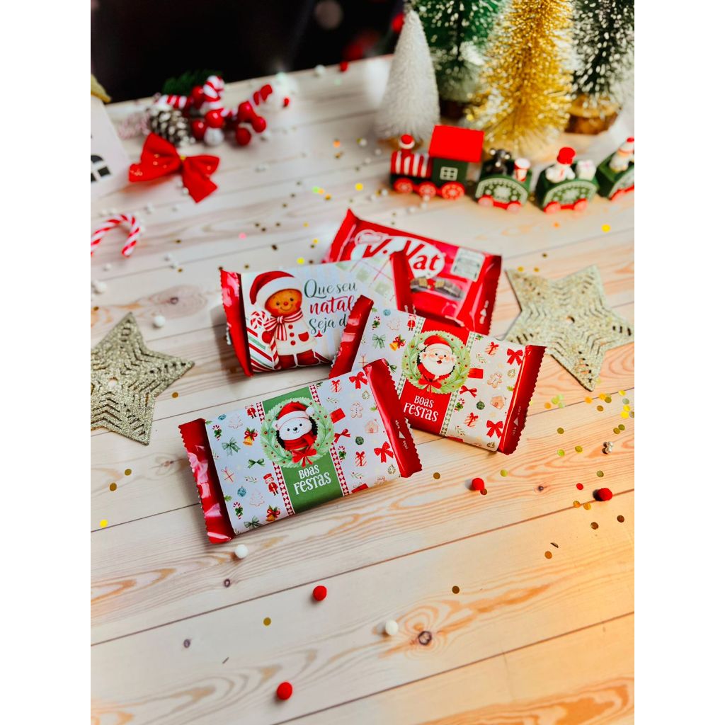 ENVIO RÁPIDO - Cinta Embalagem para Barra de Chocolate Kit Kat Feliz Natal lembrancinha.