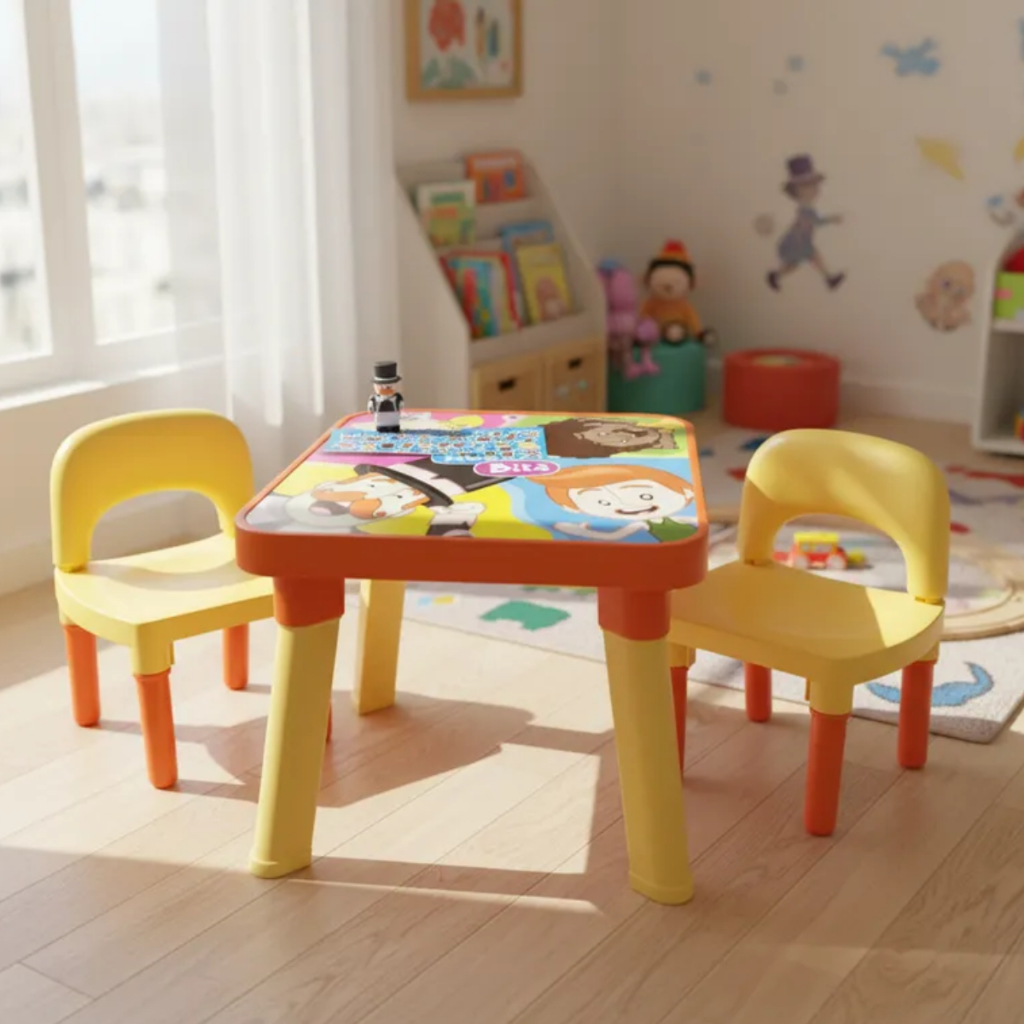 Mesa Didática Infantil com 2 Cadeiras Mesinha com Divisórias Menino ou Menina Monte Líbano