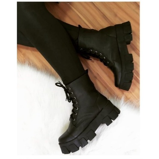 Bota Coturno Feminino Militar Tratorado Plataforma Confortavel