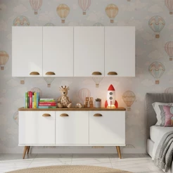 Conjunto Armário Aéreo Multiuso + Balcão Aparador Buffet