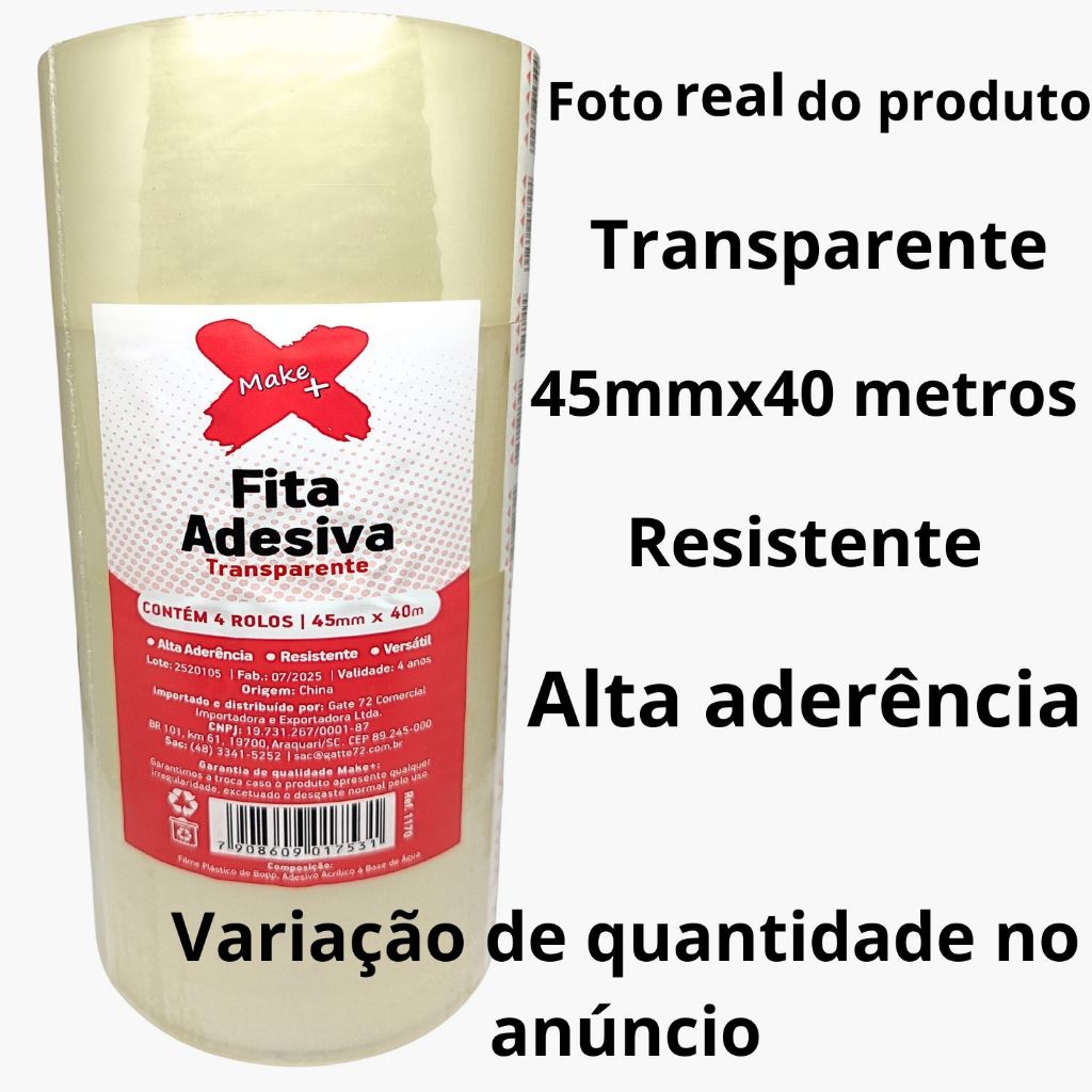 Pacote Com 4 Rolos 45mm x 40 Metros Transparente Resistente Boa