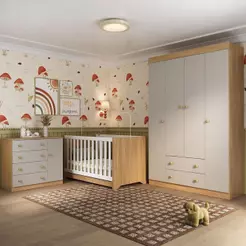Quarto de Bebê Completo com Berço Americano 3 em 1 p/Colchão 130x70cm Encanto Multimóveis MP4581