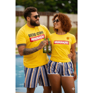 Conjunto casal Namorados 2 Camisetas Kit Engraçado meme Humor "Bebo com Moderação" em Oferta na Shopee