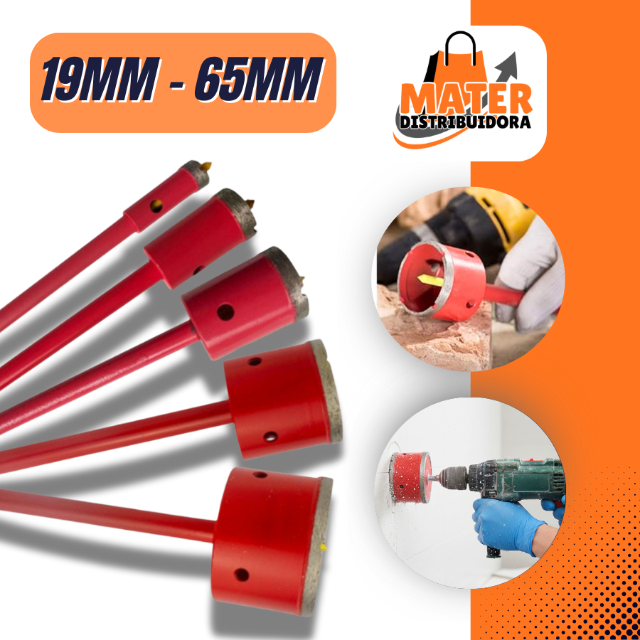 Broca Serra Copo Diamantada Para Concreto 19mm 25mm 30mm 35mm 40mm 45mm 53mm 60mm 65mm Profissional