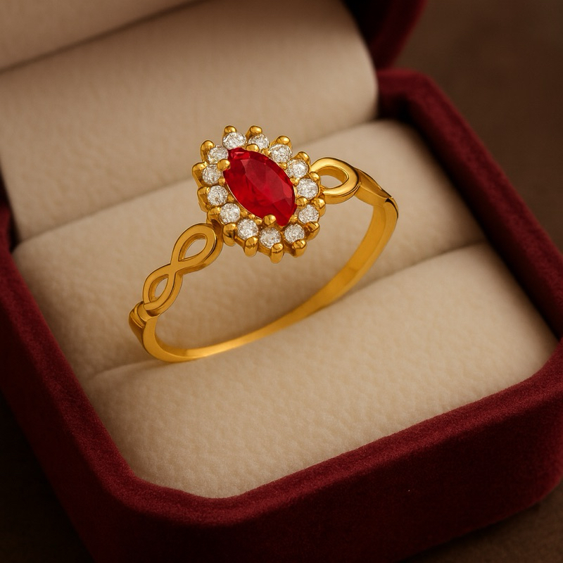 Anel Pedra vermelha Rubi banhado a ouro 18k - Elegante para formatura ou uso Diário Noah joias em Oferta na Shopee