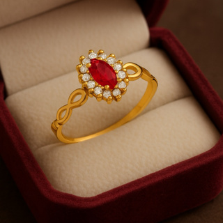 Anel Pedra vermelha Rubi banhado a ouro 18k - Elegante para formatura ou uso Diário Noah joias em Oferta na Shopee