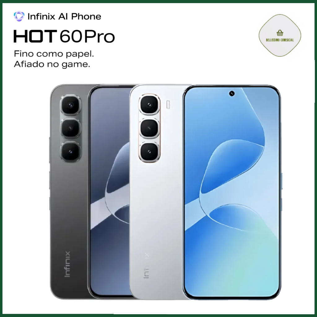 Infinix HOT 60 PRO Ultra-Slim | 4G – AMOLED 1.5K 144Hz | 256GB + 8–16GB RAM | Helio G200 | 5160mAh | NFC | IP64 em Oferta na Shopee