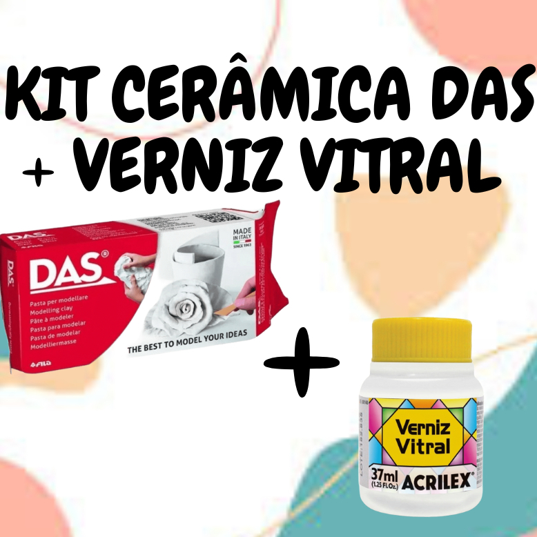 Kit Massa de Cerâmica Fria DAS + Verniz Vitral Acrilex 37 ml Kit Massa de Cerâmica Fria DAS + Verniz Vitral Acrilex 37 ml