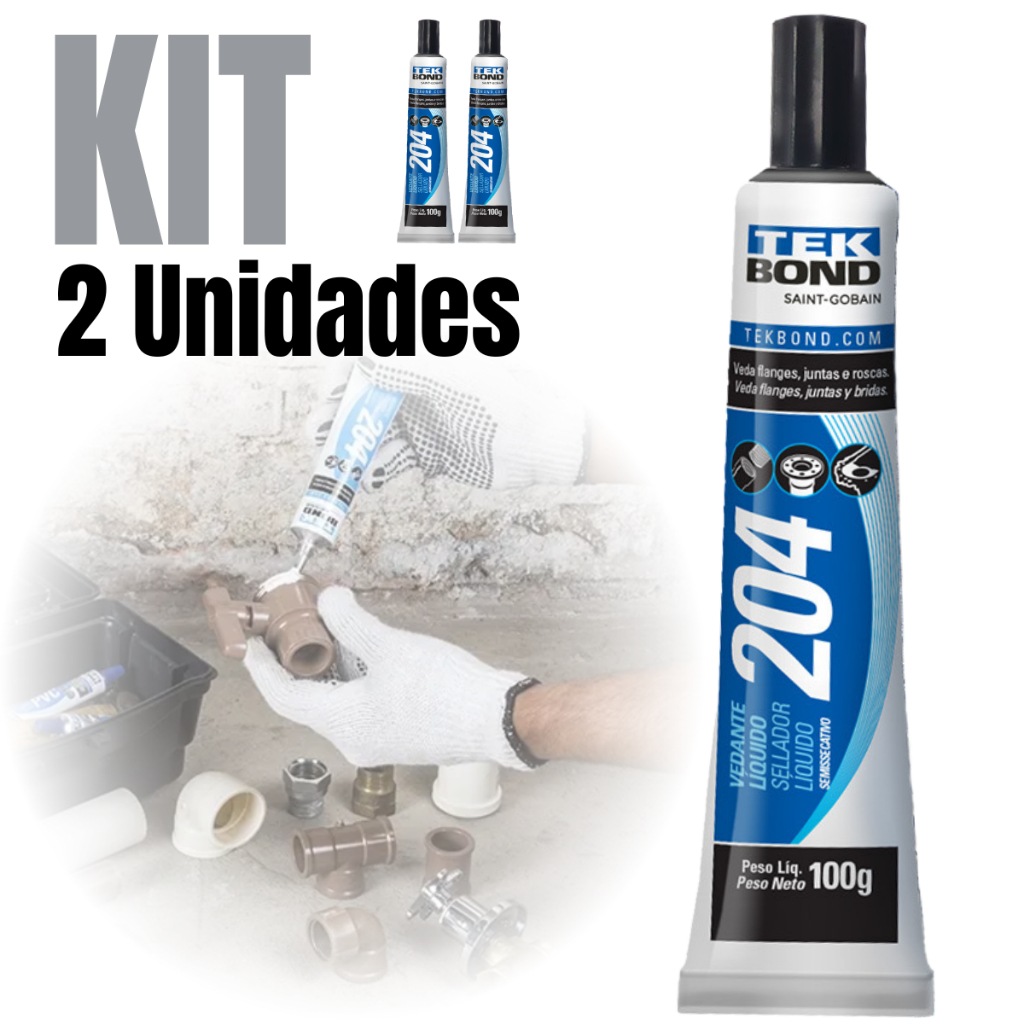 Kit 2 Vedante Líquido Cola Semissecativa 100g 204 Tek Bond Branco