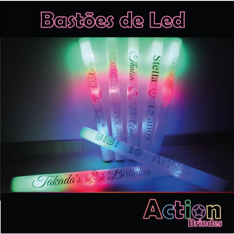 Bastão de Led Personalizados - Kit 10 Unidades