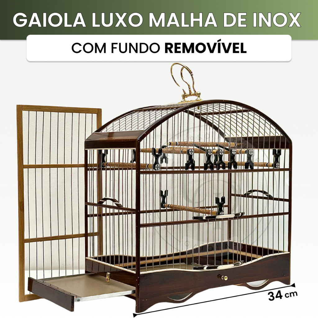 Gaiola de Luxo Malha Fina INOX P/ Coleiro e Pássaros Pequenos Torneio Fundo Removível em Oferta na Shopee