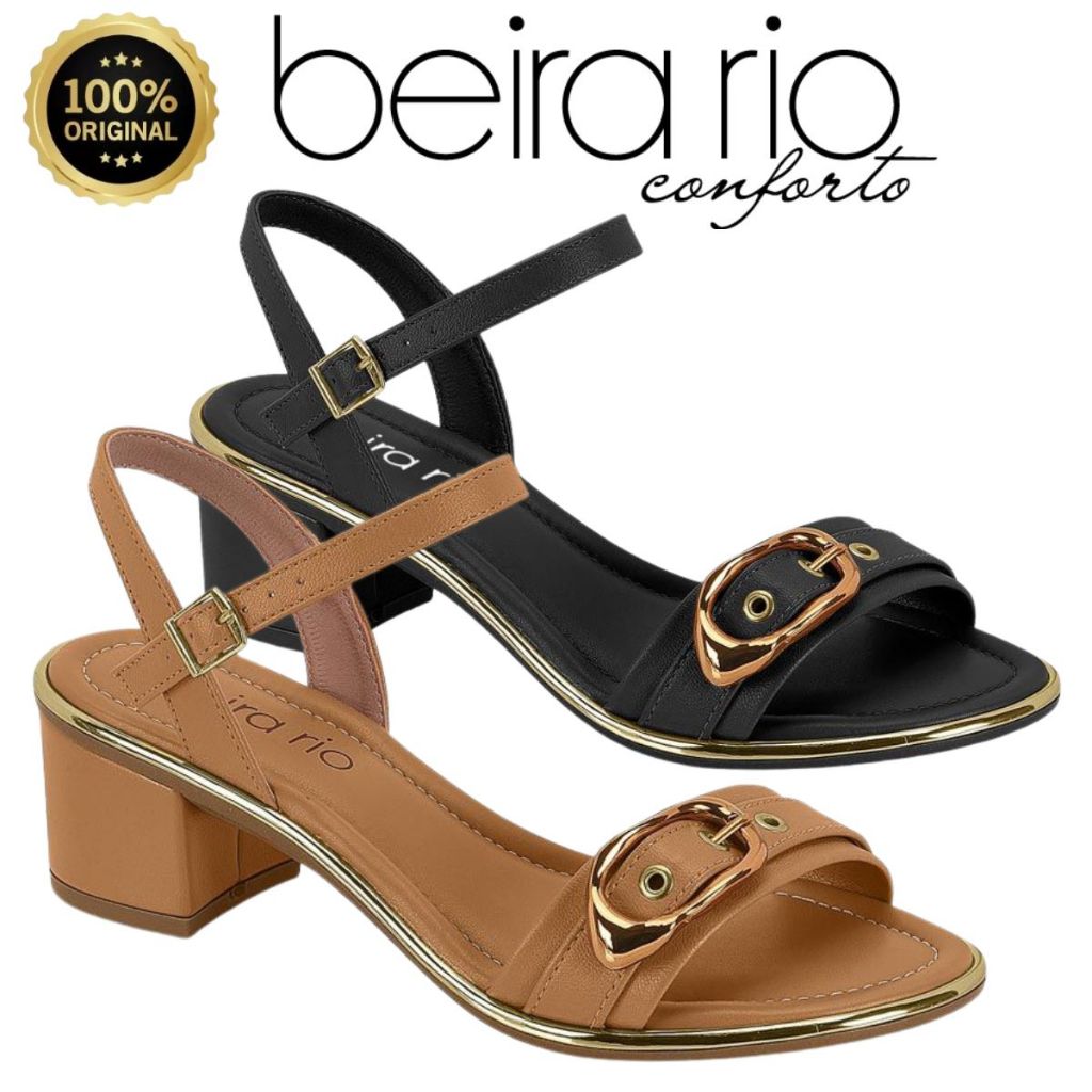 Sandália Beira Rio Original 8379-258 Confortável Salto Bloco Fivela