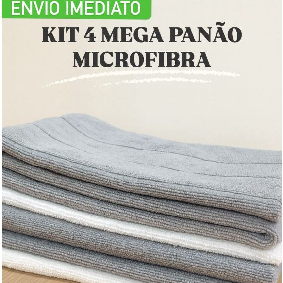 Kit 4 Mega Panão Microfibra 80x50 cm  Celeste - Branco