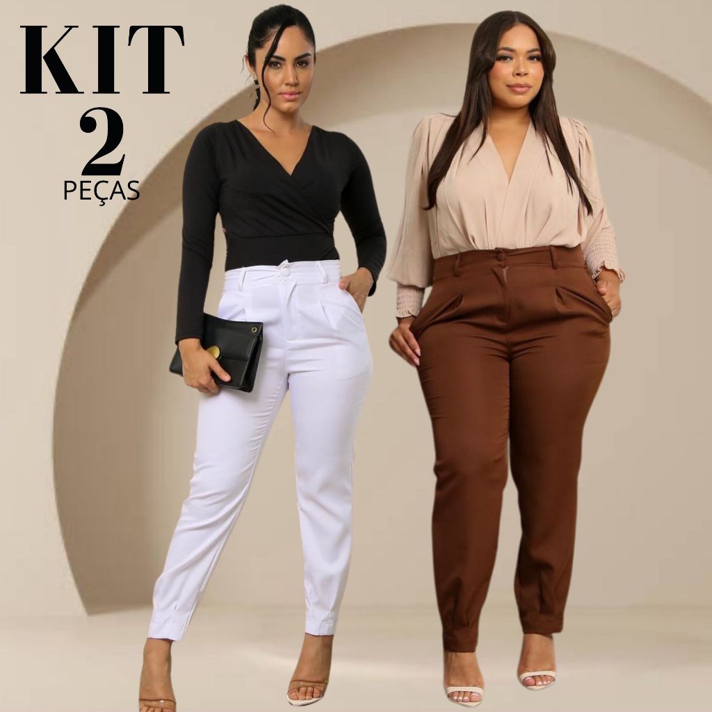 kit 2 Calça feminina Calça Plus Alfaiataria Premium Calça Cenoura Jogger P ao G3 em Oferta na Shopee