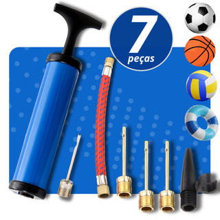 Kit Bomba Ar Manual Para Encher Bolas + 5 Bicos Universal Inflar Futebol Volei Basquete e…