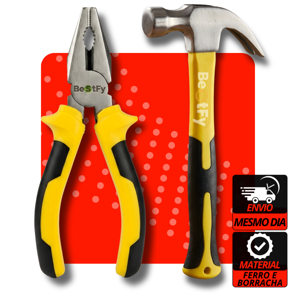 Kit Alicate Profissional 7" Resistente Cabo Emborrachado + Martelo Grande 25mm Ferramenta Uso Geral