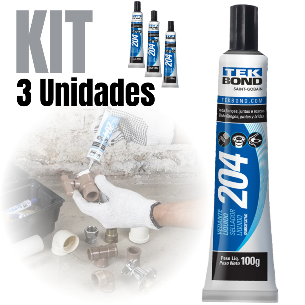 Kit 3 Vedante Líquido Cola Semissecativa 100g 204 Tek Bond
