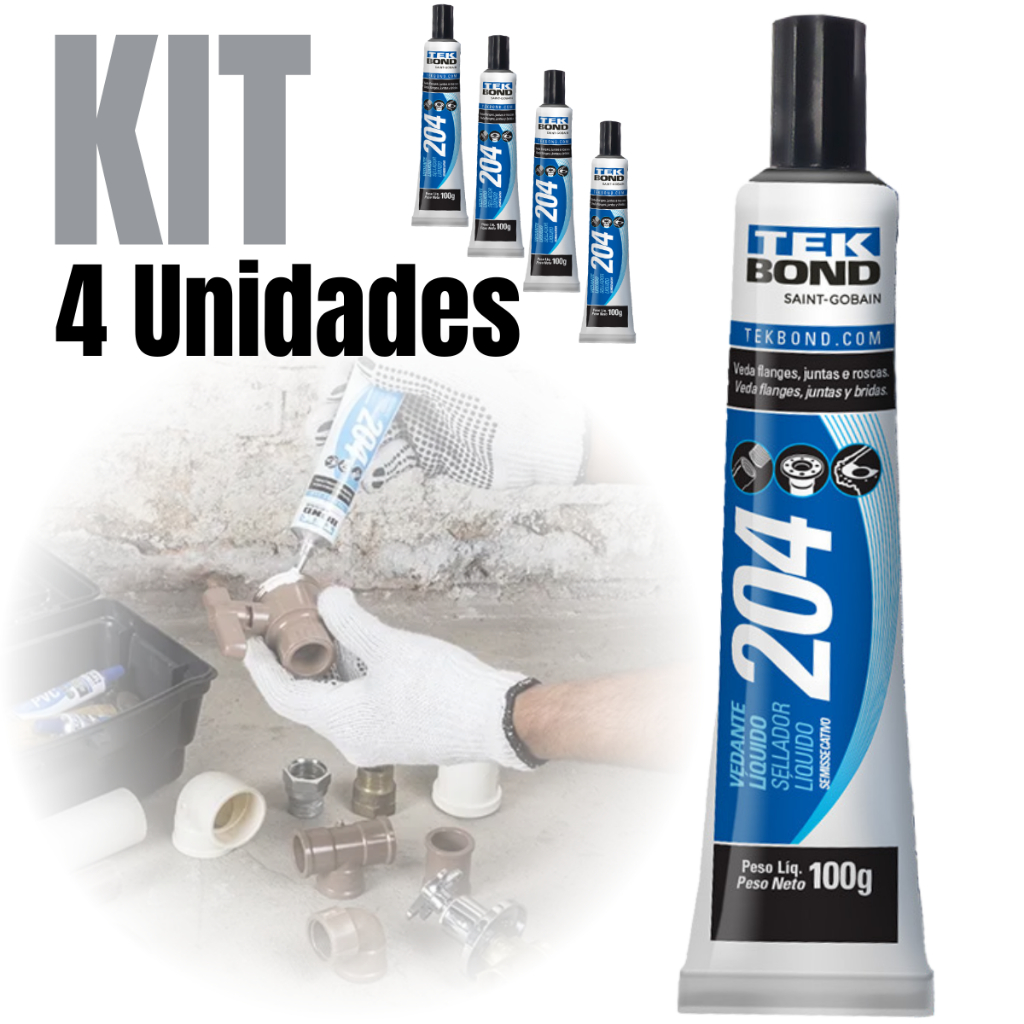Kit 4 Vedante Líquido Cola Semissecativa 100g 204 Tek Bond Branco