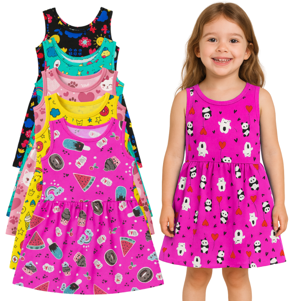 KIT 3 Vestido Infantil Suplex Estampado Menina Fresquinho e Confortável ENVIO ESTAMPAS SORTIDAS