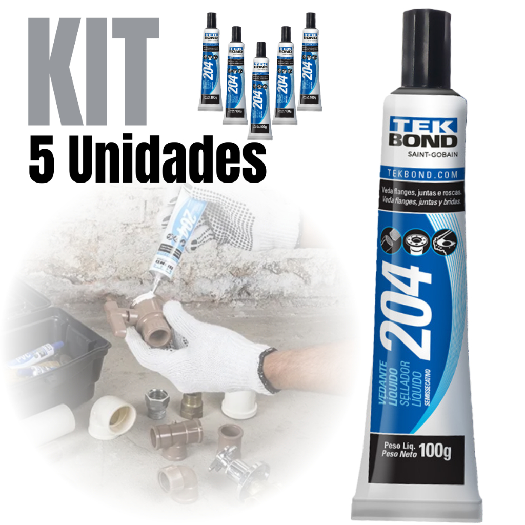 Kit 5 Vedante Líquido Cola Semissecativa 100g 204 Tek Bond Branco