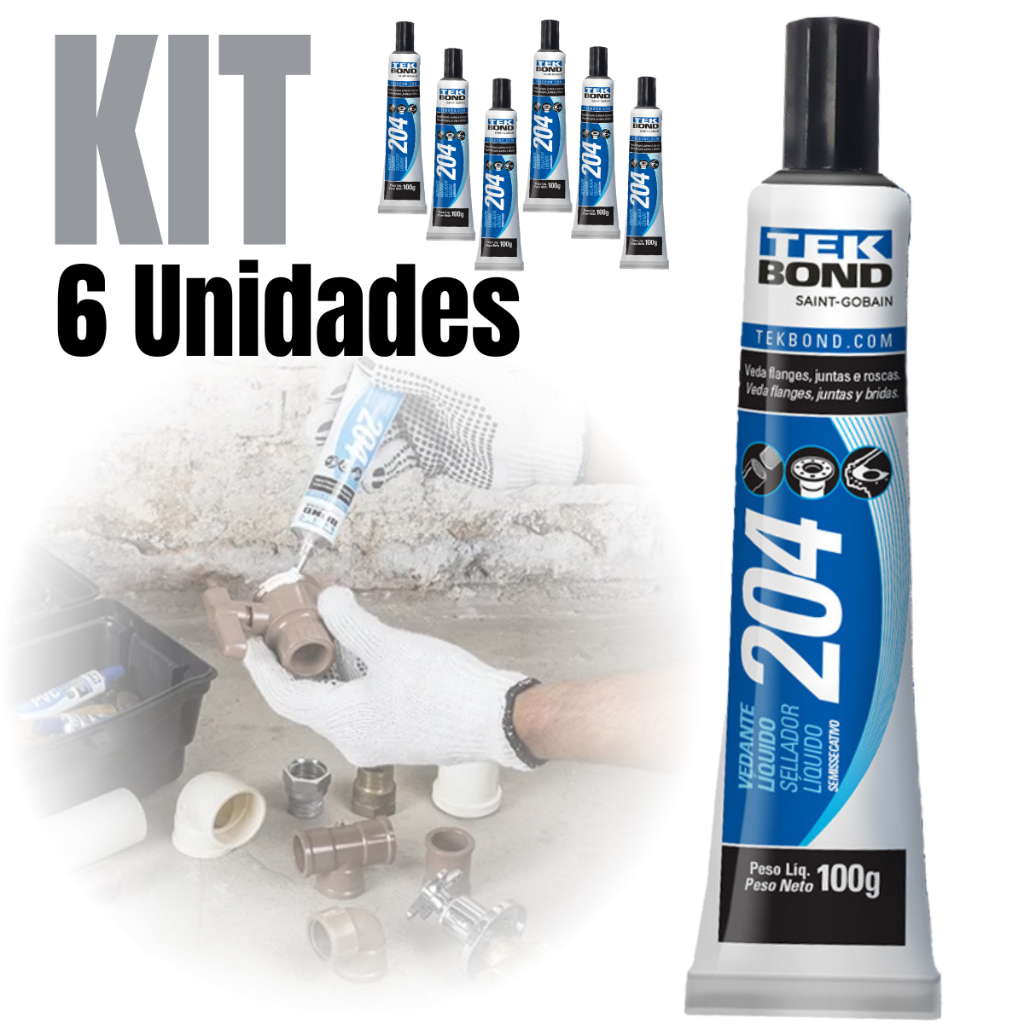 Kit 6 Vedante Líquido Cola Semissecativa 100g 204 Tek Bond Branco