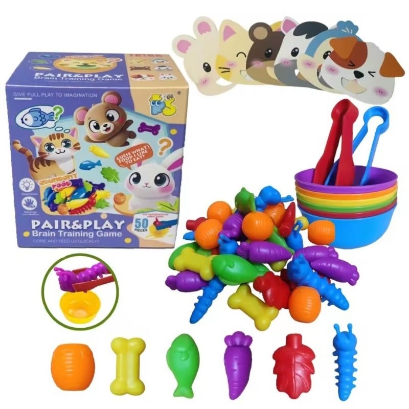 Brinquedo de Coordenação Motora com Pinça | Jogo Montessori de Alimentar Animais