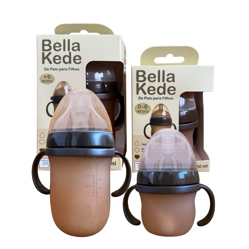 Mamadeira de Silicone Anticólica Imitando Seio Materno com Alça e Canudo 150ml ou 240ml