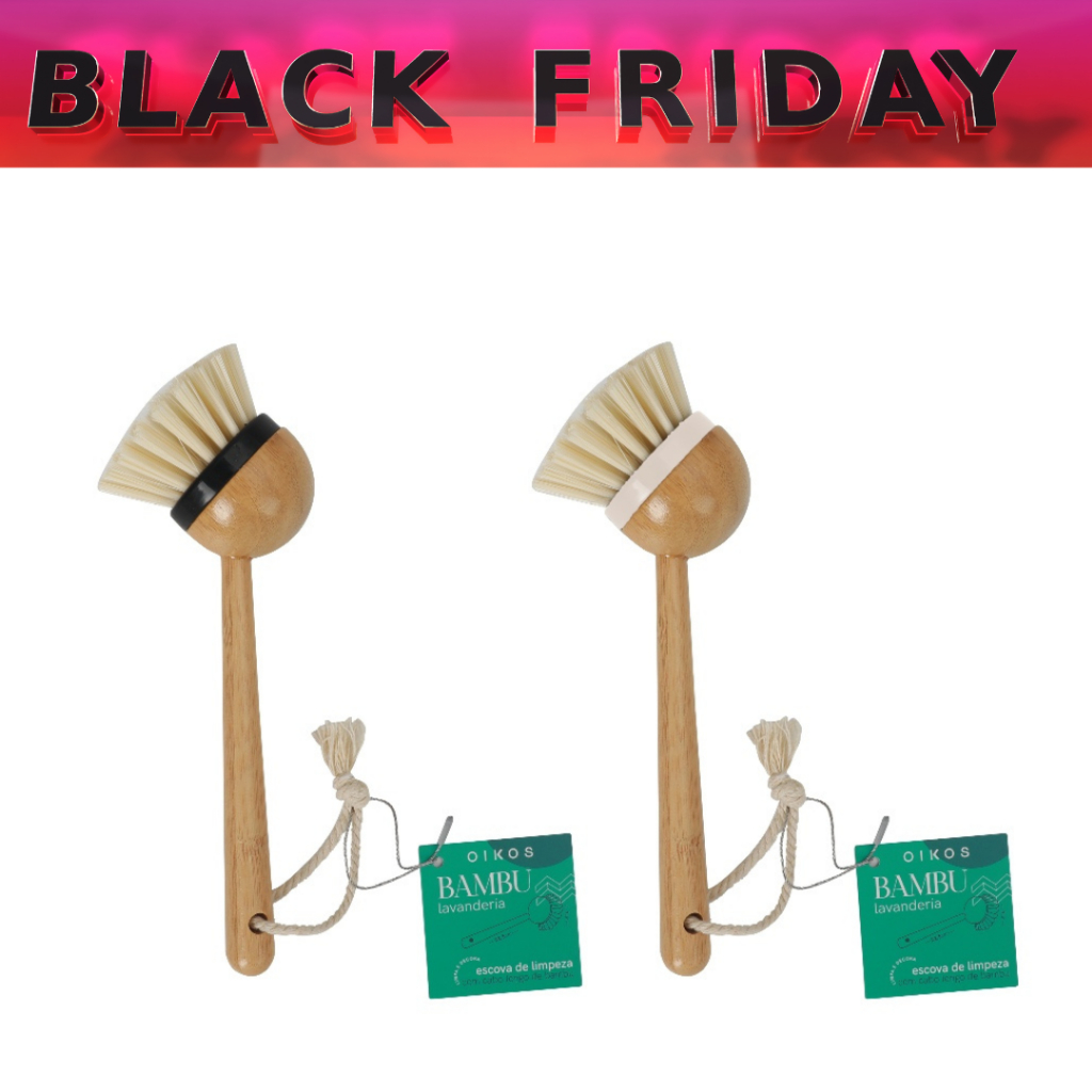 Escova Multiuso de Bambu Com Cabo Longo Redonda Sustentável - Oikos