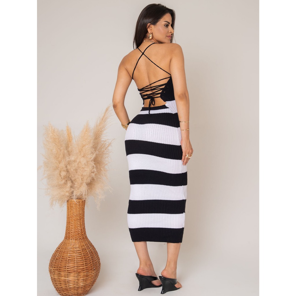 vestido amarra trico linha modal listarda em Oferta na Shopee