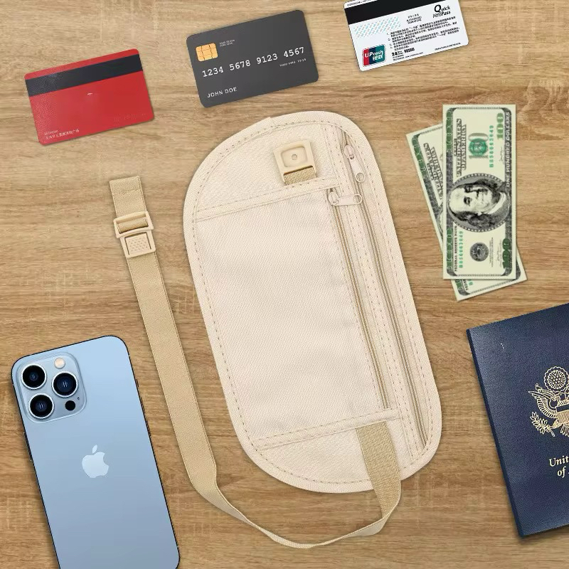Imagem Doleira Porta Dólar Viagem Documento Passaporte pochete Porta dinheiro cinto elástico Anti Furto Viagem