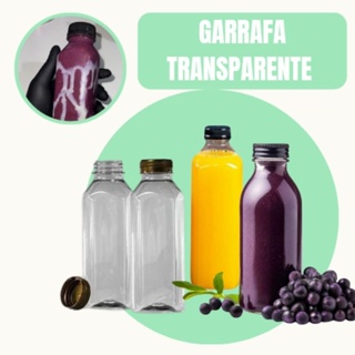 Garrafa PET 300/500ml Transparente com tampa preta lacre para Suco, Açaí, Vitamina e Bebidas em Geral em Oferta na Shopee