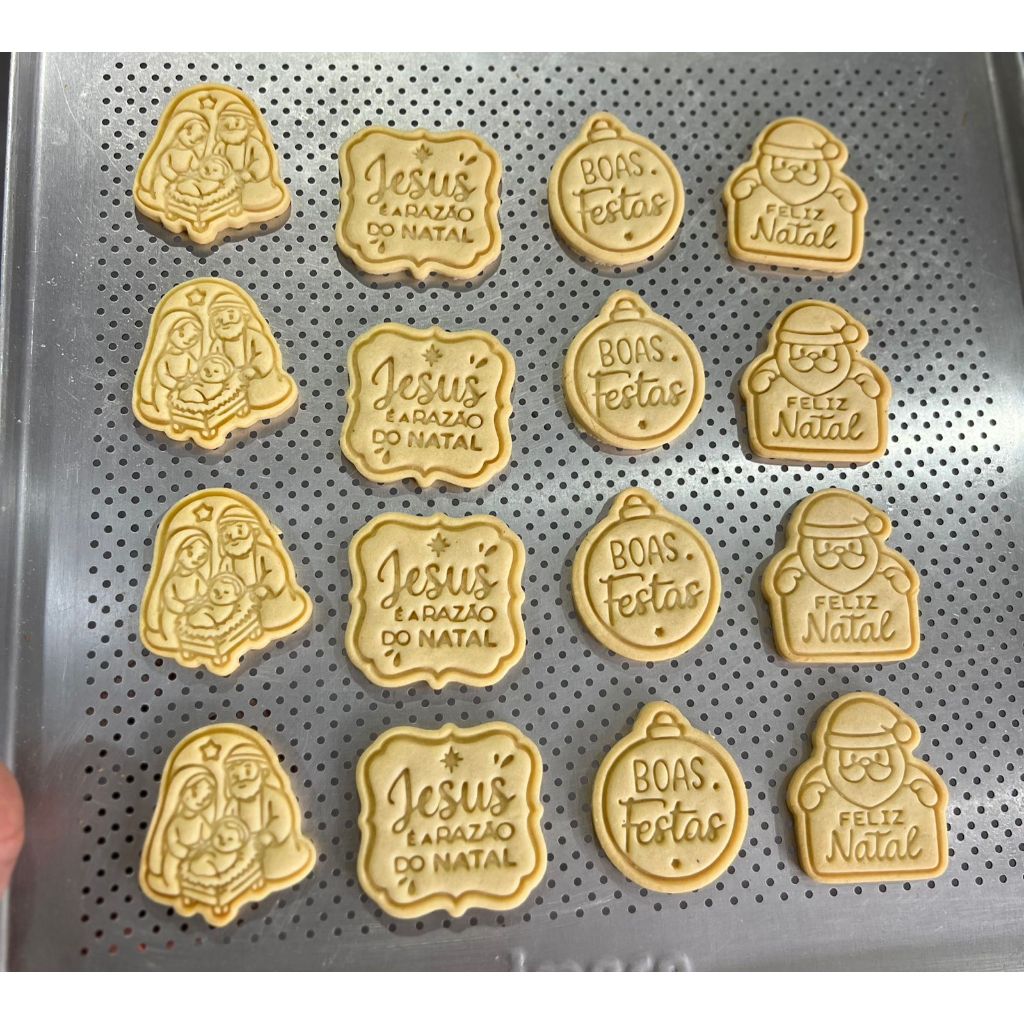 Cortador de Biscoito com Carimbo - Kit Natal 7 - Papai Noel Frase, Arvore Frase, Biscoito, Presente