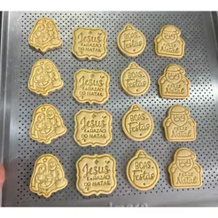 Cortador de Biscoito com Carimbo - Kit Natal 7 - Papai Noel Frase, Arvore Frase, Biscoito, Presente