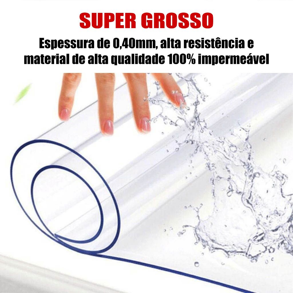Toalha de Mesa Plástico PVC Ultra Grossa 4 6 8 Lugares Transparente Cristal Impermeável Resistente