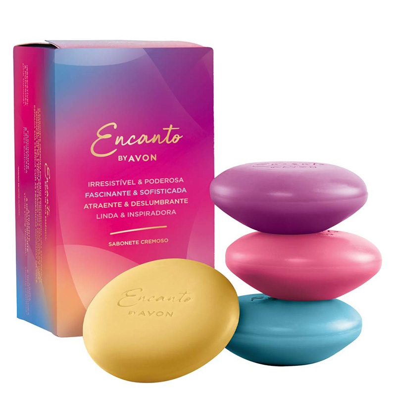 CAIXA SABONETE AVON ENCANTO COM 4 UNIDADES, ESCOLHA A FRAGÂNCIA QUE COMBINA COM VOCÊ!