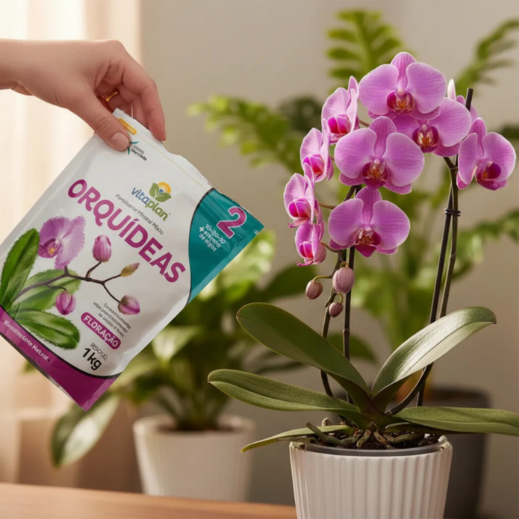 Fertilizante FLORAÇÃO para Orquídeas 1Kg VITAPLAN NPK 10-20-10 e Extrato de Algas Concentração de Fósforo Enraizamento