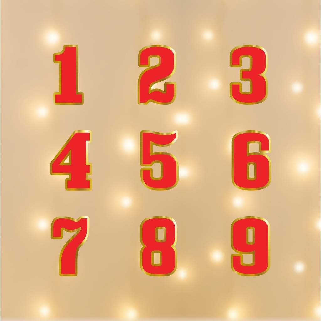 Aplique Número 4cm Vermelho com Dourado - Aplique Personalizado -Aplique Lembrancinha
