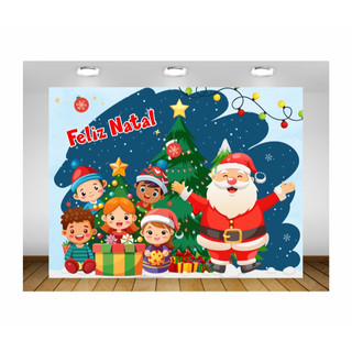 Painel de Papai Noel Painel de Decoração de Natal Infantil Feliz Natal Papai Noel e Crianças Painel de Lona Feliz Natal