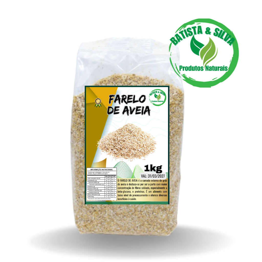 FARELO DE AVEIA 1kg - Fonte de Fibras Vegano Alta Qualidade (Rico em vitaminas E, K, B1, B2, B3 e B6.)