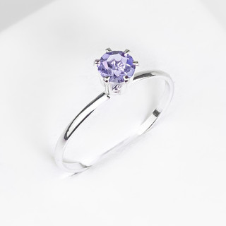 Anel Feminino Solitário Banhado a Prata de Formatura com Pedra na Cor Roxo Lilás