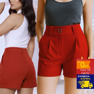 Short Feminino Alfaiataria Cintura Alta com Zíper Tecido Marrante Elegante Premium em Oferta na Shopee